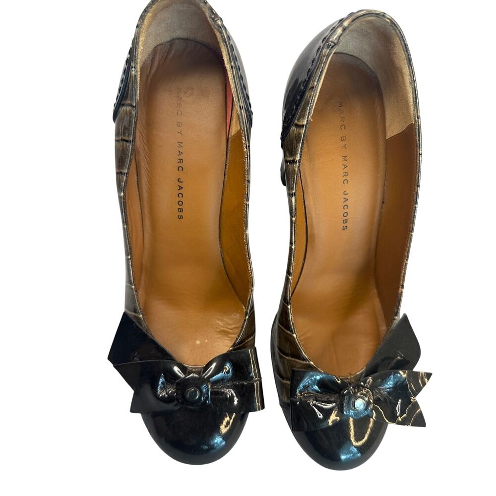 Marc by Marc Jacobs Pumps Bow Croc Leather Block Heel 39 Archival Vintage - Picture 5 of 12